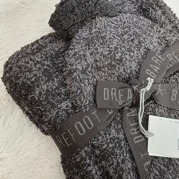 Barefoot Dreams CozyChic Pom Pom Beanie & Oversized Scarf Set Expresso Cocoa NWT